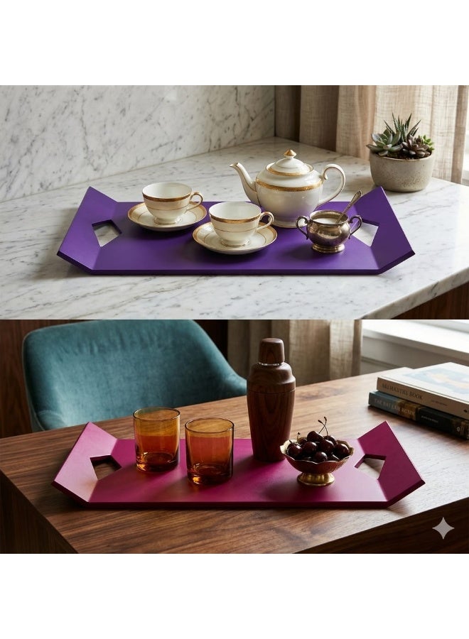 Modern Metal Serving Tray Set of 2 Pieces, Decorative Coffee and Tea Trays, Geometric Design with Matte Heat Resistant Finish, Luxury Home Decor and Table Organizer - Image 1