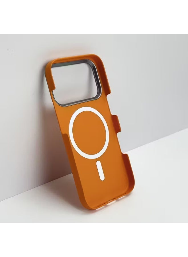 Denx Magnetic Silicone Hard PC Phone , Equipped with a Metal Camera Frame for Protection, Compatible with for iphone 17 Pro, Wireless Charging Shockproof Protective Cover | Orange - Image 2