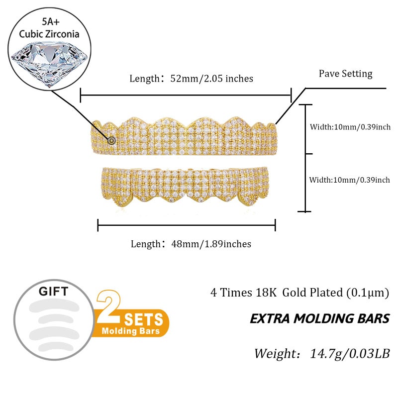 TOPGRILLZ Iced Diamond Grillz for Men Silver Teeths Grills Gold Teeth Grill for Women Micro Pave 8 Fang Top Bottom Grillz 14K Gold Plated Rapper Costume Jewelry Accessory (Golden) - Image 2