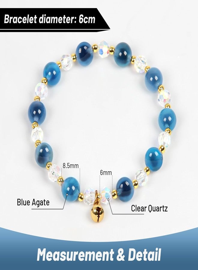 Orientrea Blue Agate & Clear Quartz Healing Crystal Bracelet with Small Bell – Beaded Bracelets for Women – Energy, Meditation, Yoga, Relaxation, Chakra Balancing, Jewelry Gift, Birthday & Holiday Gift for Coworker, Friend - Image 2