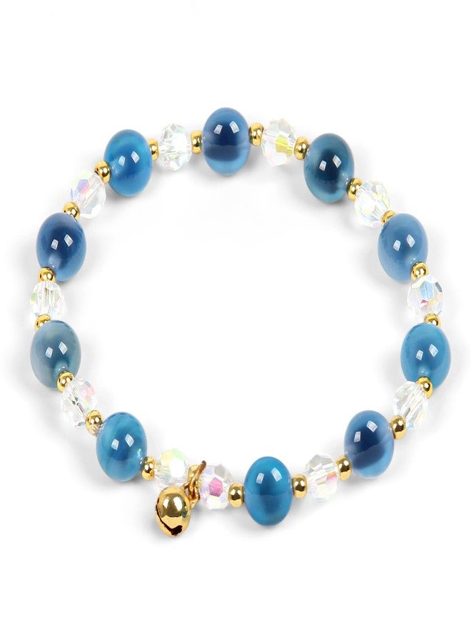Orientrea Blue Agate & Clear Quartz Healing Crystal Bracelet with Small Bell – Beaded Bracelets for Women – Energy, Meditation, Yoga, Relaxation, Chakra Balancing, Jewelry Gift, Birthday & Holiday Gift for Coworker, Friend - Image 1