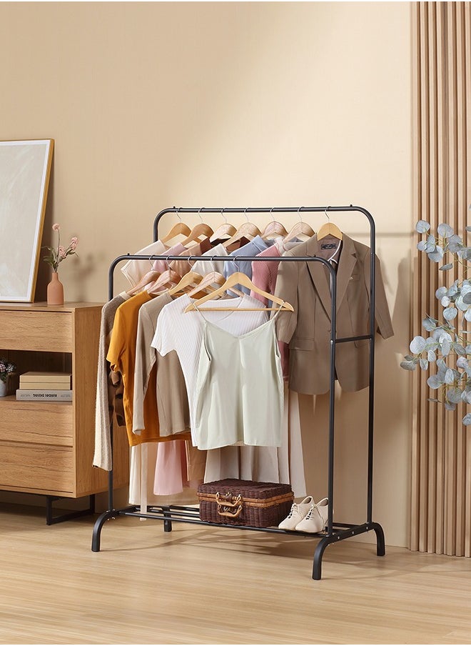 LAWAZIM - Black Clothes Hanger-Double-Durable Space Saving Garment Hats and Coats Rack with Shoe Shelf Storage Organizer, Freestanding Closet Rail with Shoe Rack-for Dorms, Bedrooms, Entryways, Hallways - Image 1