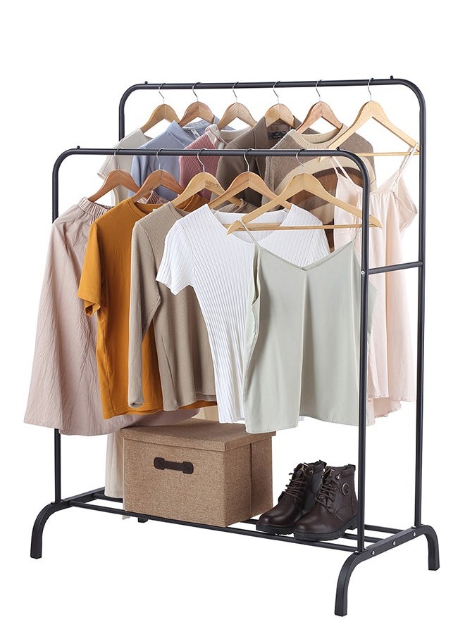 LAWAZIM - Black Clothes Hanger-Double-Durable Space Saving Garment Hats and Coats Rack with Shoe Shelf Storage Organizer, Freestanding Closet Rail with Shoe Rack-for Dorms, Bedrooms, Entryways, Hallways - Image 1
