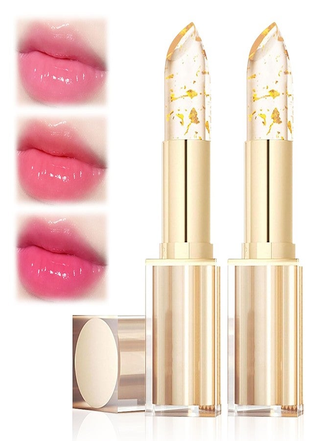 EOIRULA 2PCS Transferproof Color Changing Lipstick, Gold Crystal Ph Lipstick Color Changing, Clear Lip stick That Changes Color for Women, Long Lasting 24 Hours Moisturizing Glossy Shine Lip Gloss - Image 1