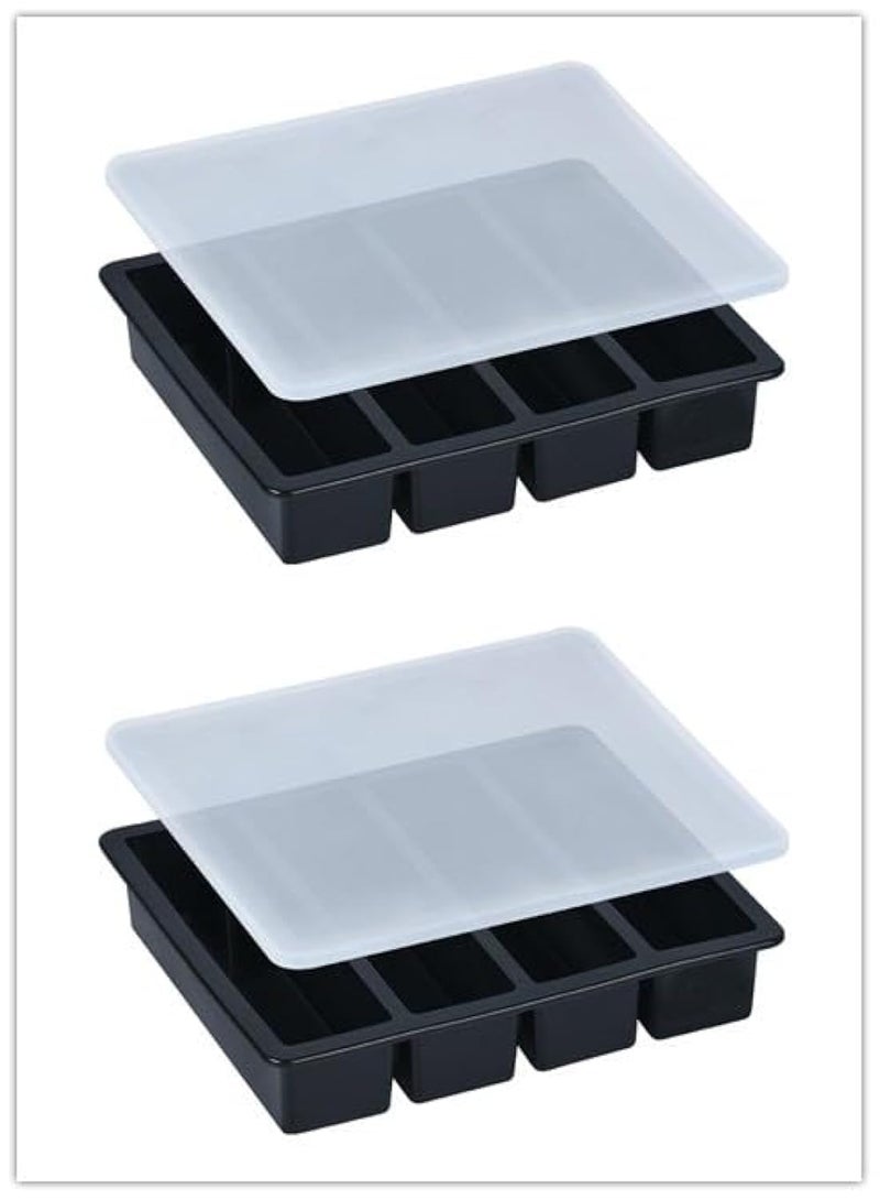 LONGFITE Large and Long Ice Cube Tray 2 Pack Silicone Freezing Container Sticks with Lid for Whiskey Water Bottle Food Leftovers and Baking