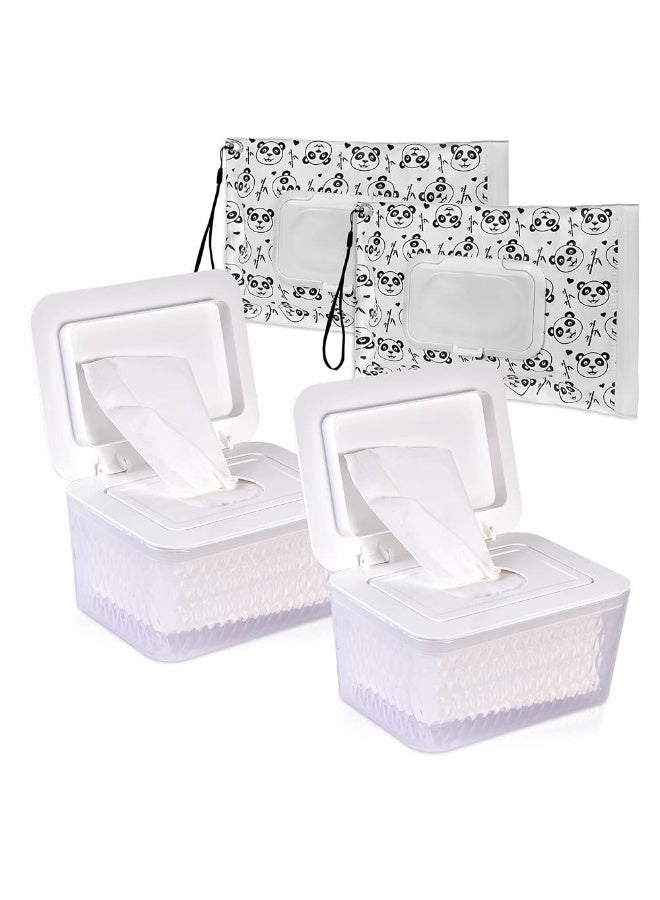 Umtiti Wipes Dispenser & Pouch/Tissue Bag, Wipes/Tissue Case with Moisture Seal & Non-Slip Feet, Dustproof Container (2WH+2Panda) - Image 1