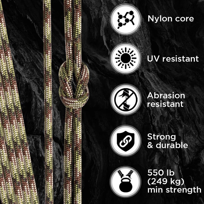 TECEUM Paracord Type III 550 Camo â€“ 100 ft â€“ 4mm â€“ Tactical Rope MIL-SPEC â€“ Outdoor para Cord â€“Camping Hiking Fishing Gear and Equipment â€“ EDC Parachute Cord â€“ Strong Survival Rope - Image 3
