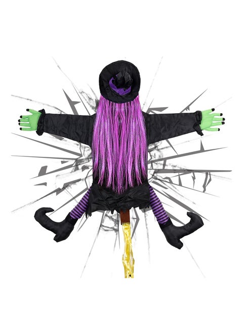 Cute Halloween Crashing Witch Tree Decor, 45"(H) x 35"(W) Witch Crashed into Tree Halloween Prop Tree-Crash Witch Halloween Hanging Prop Hanging Witch Prop for Halloween Yard Porch Trees Decoration
