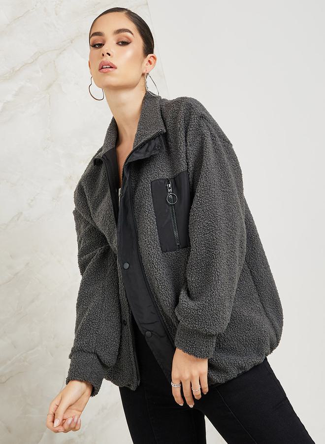 Styli Regular Fit Fleece Jacket With Zip Pocket - Image 3