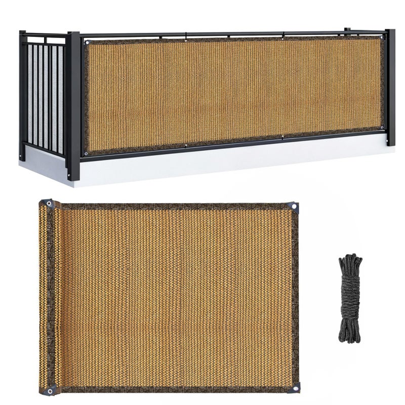 RAINFLOW Fence Privacy Screen Outdoor - Balcony Privacy Screen Garden Mesh Fence Panels Shade Cloth Decorative Plastic Covering Porch Screens Cover for Apartment Patio Backyard Wall 3' x 10' Brown - Image 1