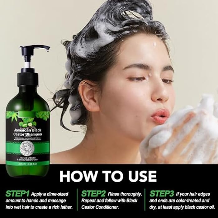 RTBYUE Jamaican Pure Cold Pressed Black Castor Oil Shampoo and Growth Set - 10.56 fl.oz Strengthen and Restore Shampoo for Damaged Hair - Image 5