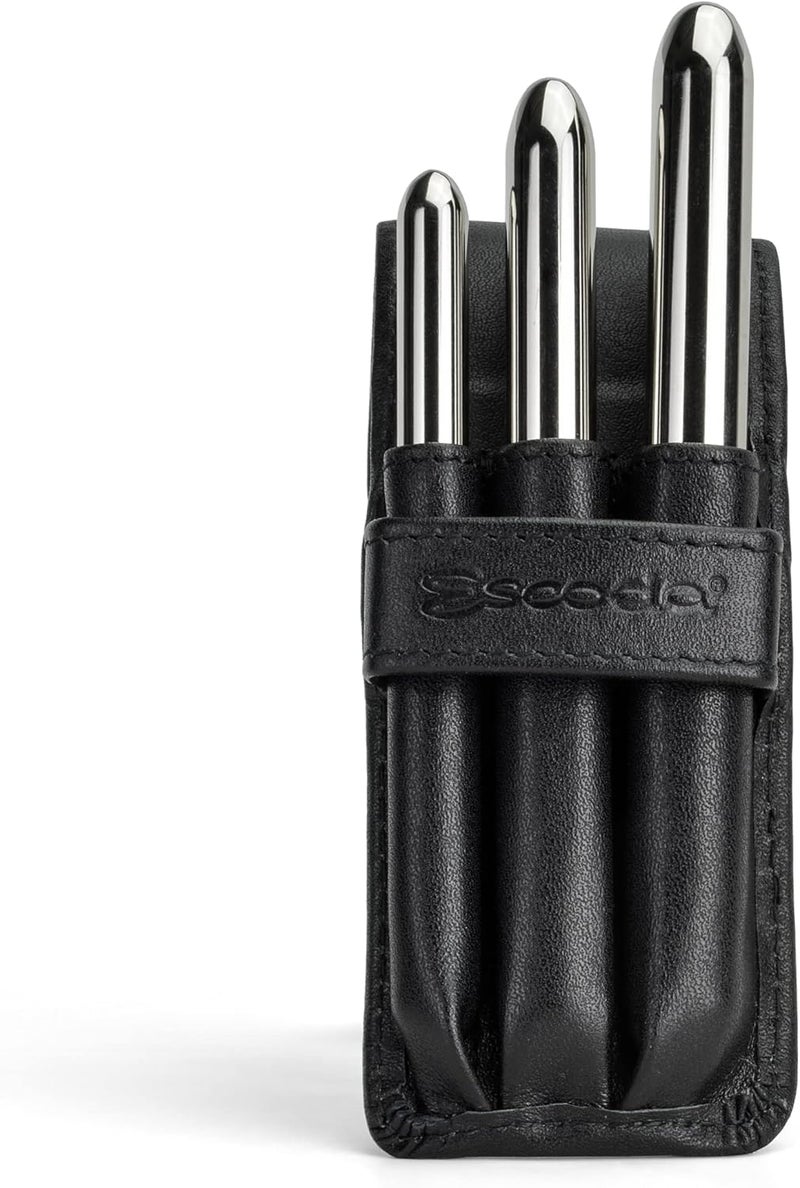 Escoda Escoda Perla Series Professional Artist Watercolor Travel Brush Set with Synthetic Leather Wallet 3 Round Travel Brushes Synthetic White Toray Fiber  - Image 3