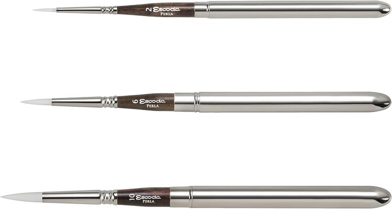 Escoda Escoda Perla Series Professional Artist Watercolor Travel Brush Set with Synthetic Leather Wallet 3 Round Travel Brushes Synthetic White Toray Fiber  - Image 5