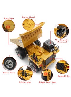 fisca fisca Remote Control Dump Truck 2.4Ghz RC Truck 9 Channel 4WD Mine Construction Vehicle Toy with LED Light and Metal Cab for Kids Age 5 6 7 8 9 and Up Years Old  - Image 4