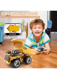 fisca fisca Remote Control Dump Truck 2.4Ghz RC Truck 9 Channel 4WD Mine Construction Vehicle Toy with LED Light and Metal Cab for Kids Age 5 6 7 8 9 and Up Years Old  - Image 3