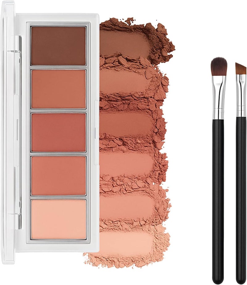Neutral Nude Brown Eyeshadow Palette 5 Matte Shades Waterproof Long Lasting Highly Pigmented Creamy Formula Natural Everyday to Warm Eye Makeup for Women Rose