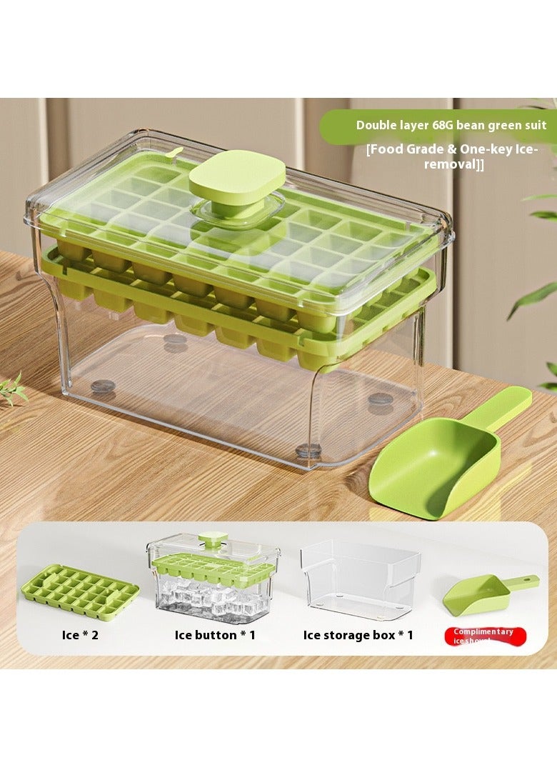 صينية مكعبات الثلج ، اضغط على Easy Release 68 Cube Mould خالية من BPA قوالب قابلة للفصل مقاومة للانسكاب مع دلو ثلج تخزين محمول ، مغرفة ثلج خضراء