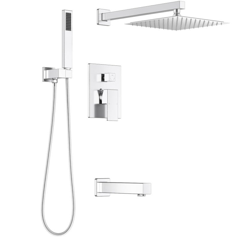 Lava Odoro Modern 3Setting Square Shower and Tub Faucet Set with Shower Head and Handheld Sprayer Chrome Rainfall Shower System with Tub Spout Shower Valve Trim Kit Chrome SF103CT - Image 2