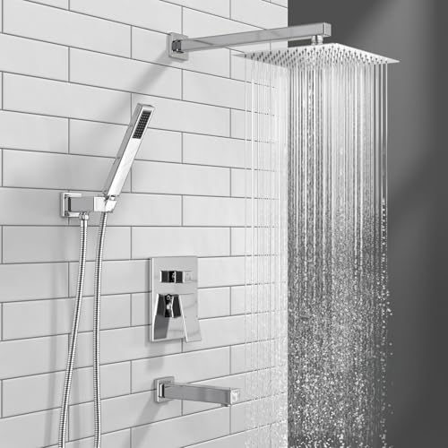 Lava Odoro Modern 3Setting Square Shower and Tub Faucet Set with Shower Head and Handheld Sprayer Chrome Rainfall Shower System with Tub Spout Shower Valve Trim Kit Chrome SF103CT - Image 3