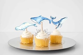 PC Whales Cupcake Toppers for kids | Under The Sea Baby Shower Birthday Decorations for kids | Under The Sea Party - Image 1