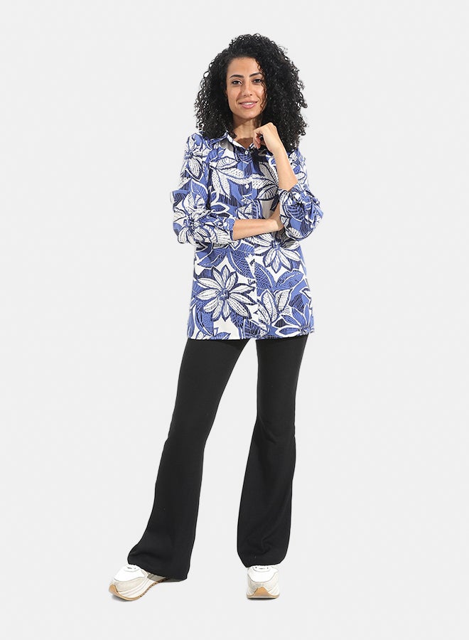Andora Floral Buttons Down Closure Shirt _ Blue & White - Image 4