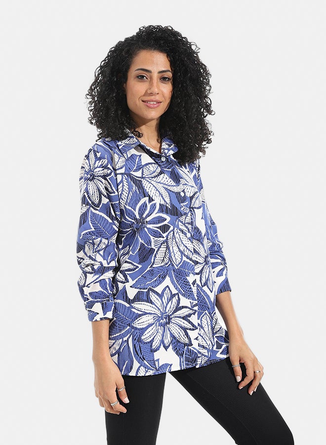 Andora Floral Buttons Down Closure Shirt _ Blue & White - Image 2