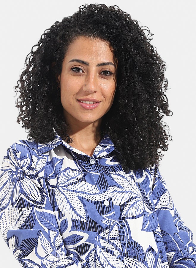 Andora Floral Buttons Down Closure Shirt _ Blue & White - Image 3