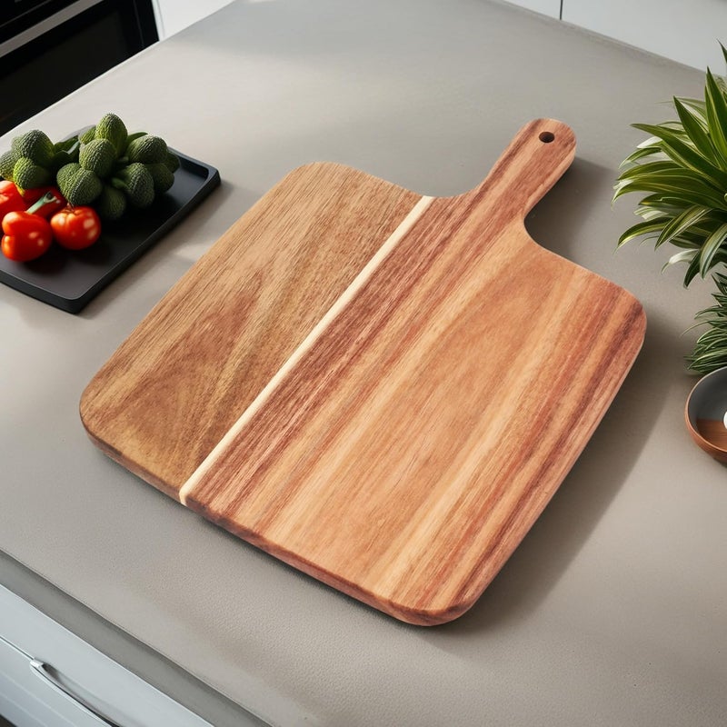 Zeqi Acacia Wood Cutting Board with Handle 14''X10'' / Charcuterie Board/Serving Board/Cheese, Bread, Vegetables & Fruits Serving Board - Image 5