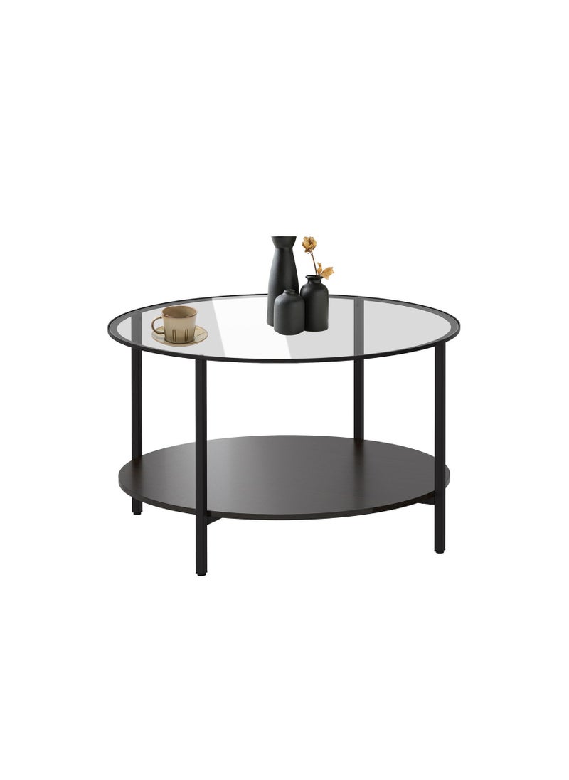 HXDream Modern Glass Coffee Table,2 Layers Round Side Table,Living Room Center Table  - Image 1