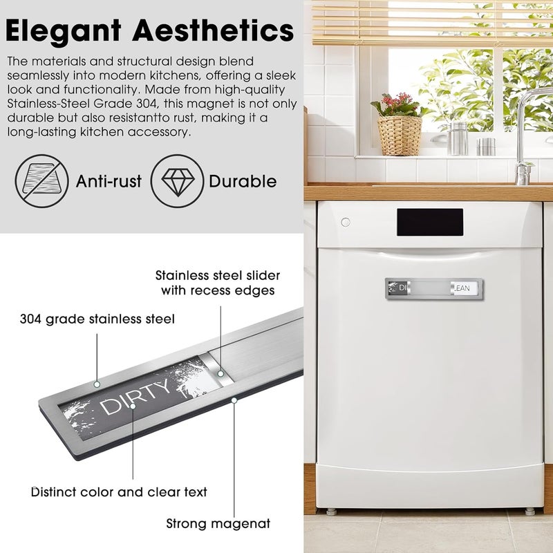HYF DESIGN Clean Dirty Magnet for Dishwasher, Premium Stainless Steel, Dirty/Clean Speckled Design, Durable Magnet & Clear Indicators with Extra Tape (Silvery-Gray-01) - Image 5