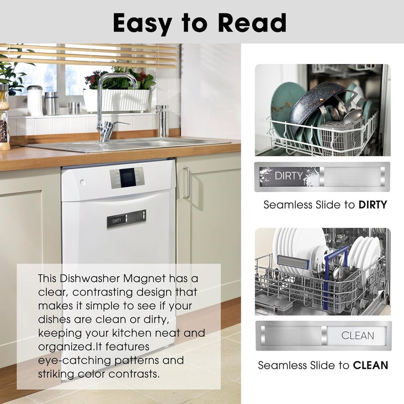HYF DESIGN Clean Dirty Magnet for Dishwasher, Premium Stainless Steel, Dirty/Clean Speckled Design, Durable Magnet & Clear Indicators with Extra Tape (Silvery-Gray-01) - Image 3