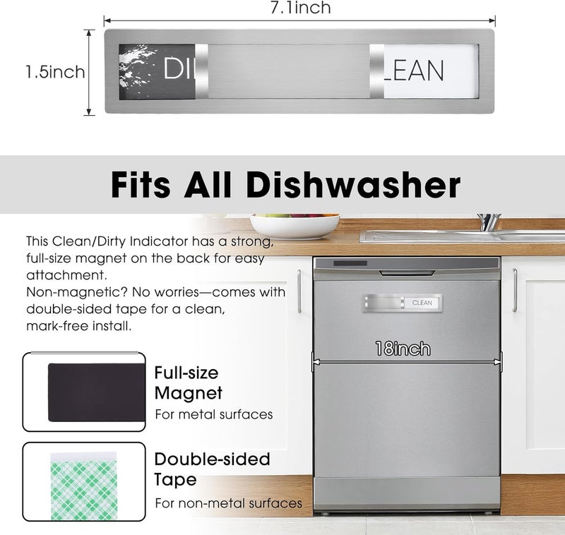 HYF DESIGN Clean Dirty Magnet for Dishwasher, Premium Stainless Steel, Dirty/Clean Speckled Design, Durable Magnet & Clear Indicators with Extra Tape (Silvery-Gray-01) - Image 2