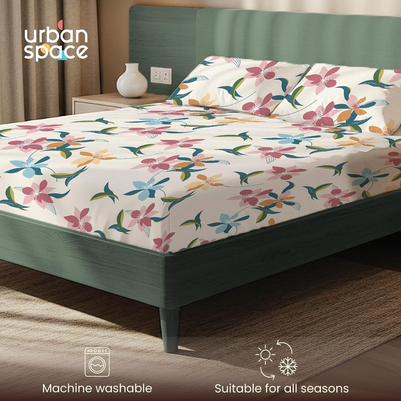 Urban Space مفرش سرير مطبوع من مقاس King Size، مفرش سرير مقاس King Size من ميكروفايبر ذو ملمس قطني مع غطاءي وسادة، مفرش سرير ناعم ومسامي وخالي من التجاعيد (108 × 108 بوصة - بلومينغديل) - Image 4