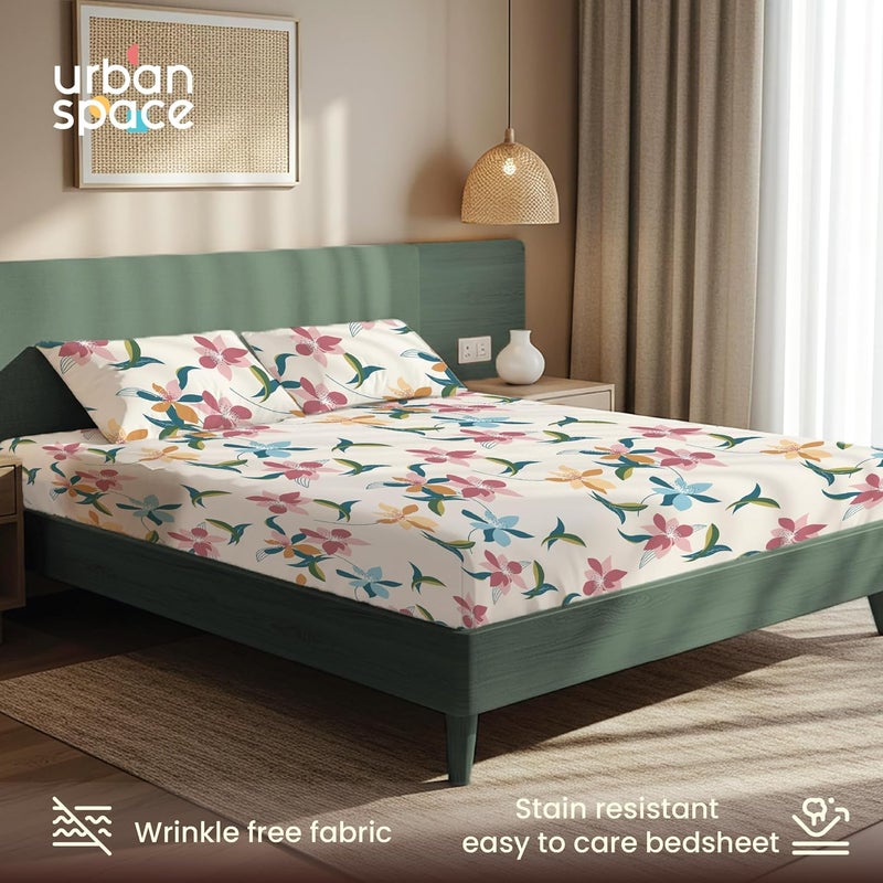 Urban Space مفرش سرير مطبوع من مقاس King Size، مفرش سرير مقاس King Size من ميكروفايبر ذو ملمس قطني مع غطاءي وسادة، مفرش سرير ناعم ومسامي وخالي من التجاعيد (108 × 108 بوصة - بلومينغديل) - Image 3