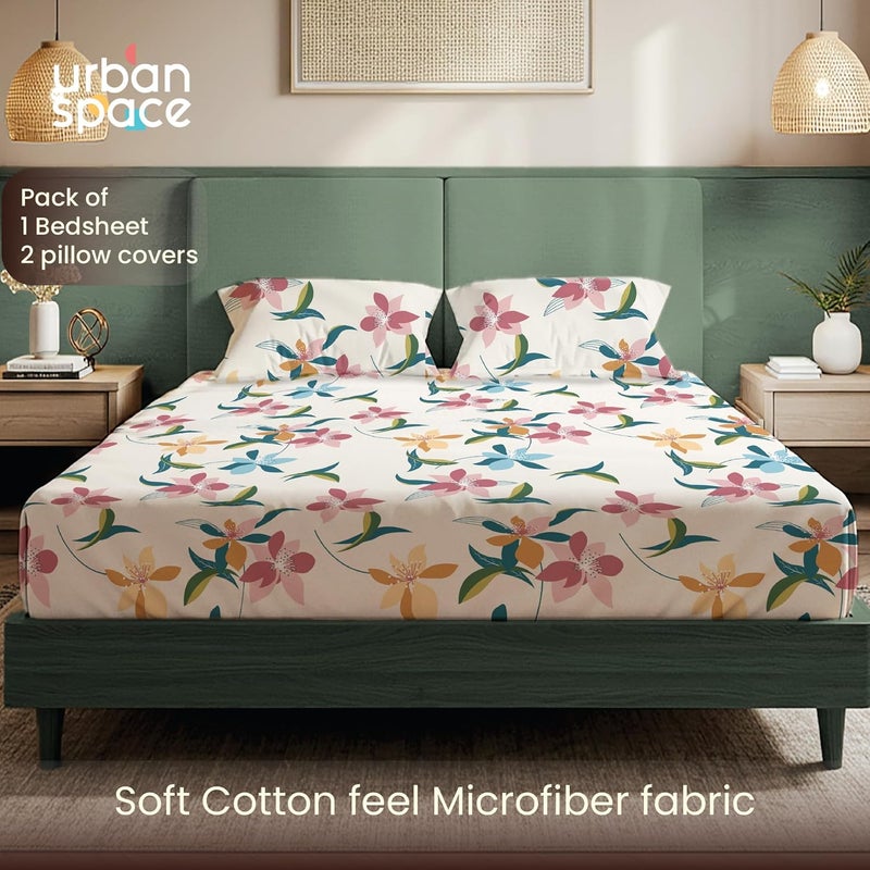 Urban Space مفرش سرير مطبوع من مقاس King Size، مفرش سرير مقاس King Size من ميكروفايبر ذو ملمس قطني مع غطاءي وسادة، مفرش سرير ناعم ومسامي وخالي من التجاعيد (108 × 108 بوصة - بلومينغديل) - Image 2