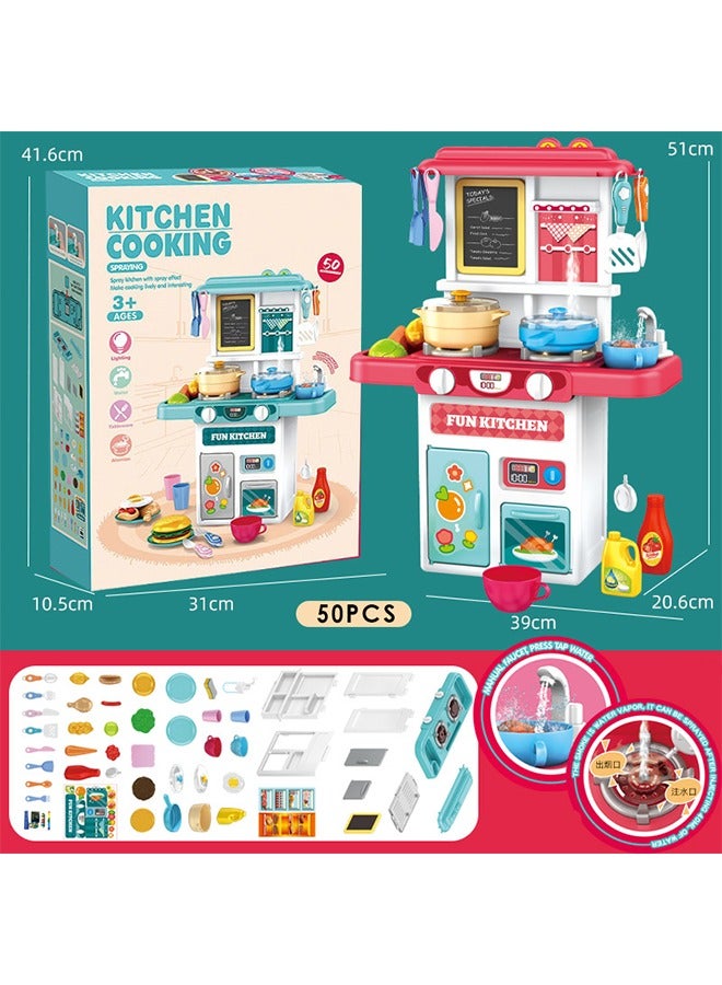 50 pcs Kitchen Playset for Kids,Cooking Kitchen Toys Playset for Toddler,Pretend Play Kitchen Accessories with Play Food,Rich Realistic Details Include Steam,Water,Utensils and Pots,eparable Design Kids Pretend Kitchen Toys,Portable Kids Play Kitchen Set Gift for Girls - Image 2