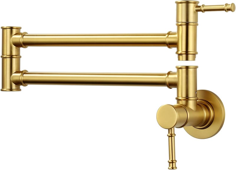 ALEASHA Brushed Gold Pot Filler Faucet, Folding Kitchen Faucet Single Hole 2 Handle Wall Mount Over Stove - Image 1