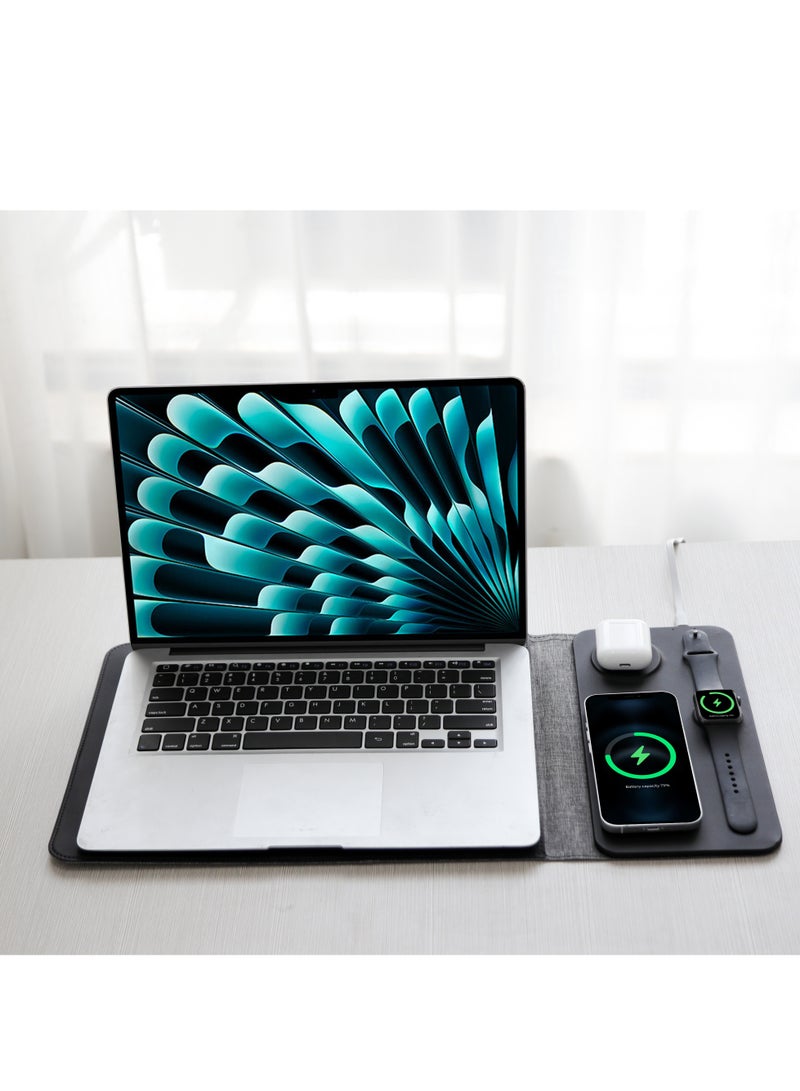 Laptop Sleeve for 12-13-14 Inch Laptops - Laptop Sleeve with 3-in-1 Wireless Charger for Phone, Watch, Wireless Headphones - Includes Mouse Pad and Inner Pocket. Laptop Sleeve for MacBook Air/Pro,with Accessory Pocket