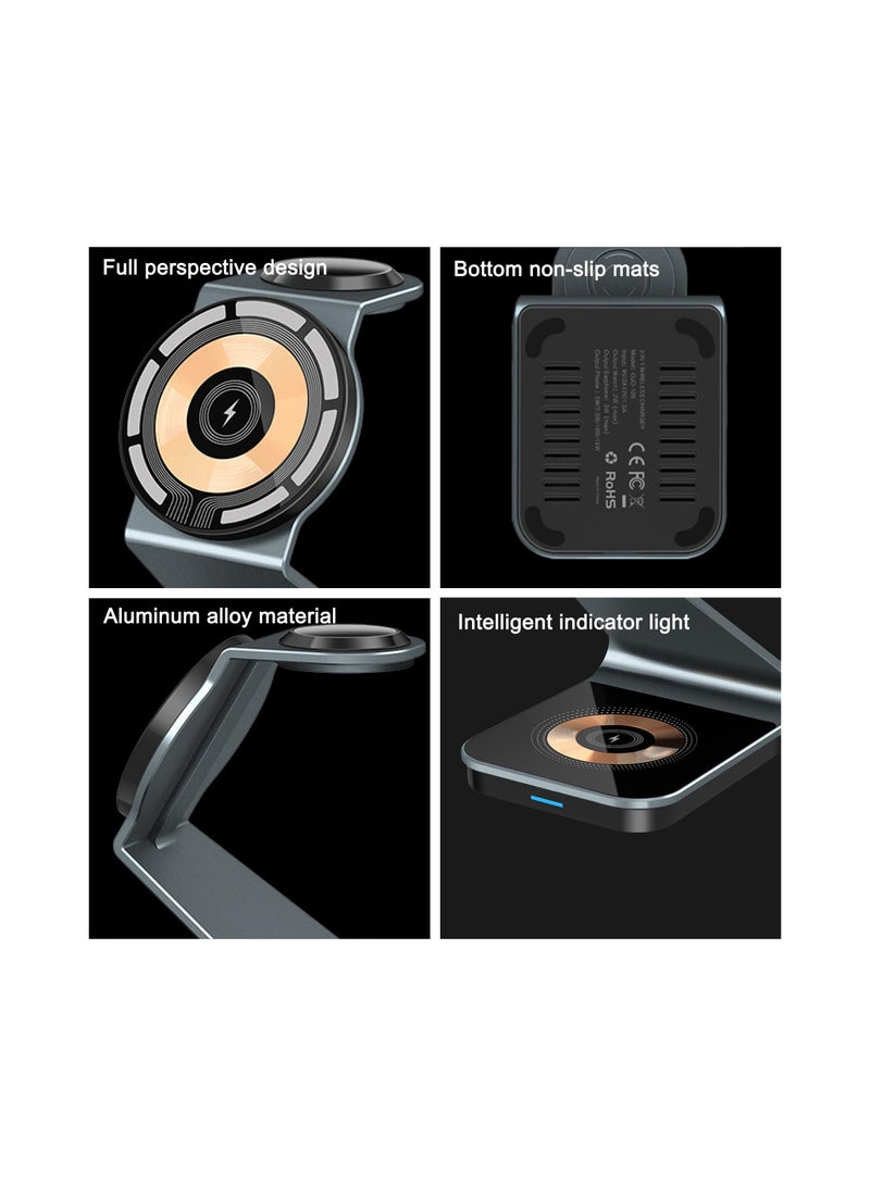 SYOSI 3 in 1 Wireless Charging Station, Magnetic Wireless Charger Stand fit for iPhone 14/13/12 Series, Apple Watch Ultra/SE/2 to 8, AirPods 3/2/Pro 2/Pro, Travel Phone Charger Dock(1 Pack) - Image 4