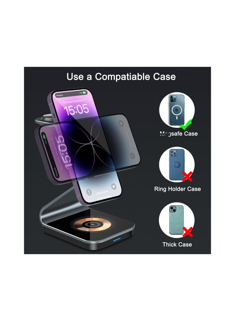 SYOSI 3 in 1 Wireless Charging Station, Magnetic Wireless Charger Stand fit for iPhone 14/13/12 Series, Apple Watch Ultra/SE/2 to 8, AirPods 3/2/Pro 2/Pro, Travel Phone Charger Dock(1 Pack) - Image 5