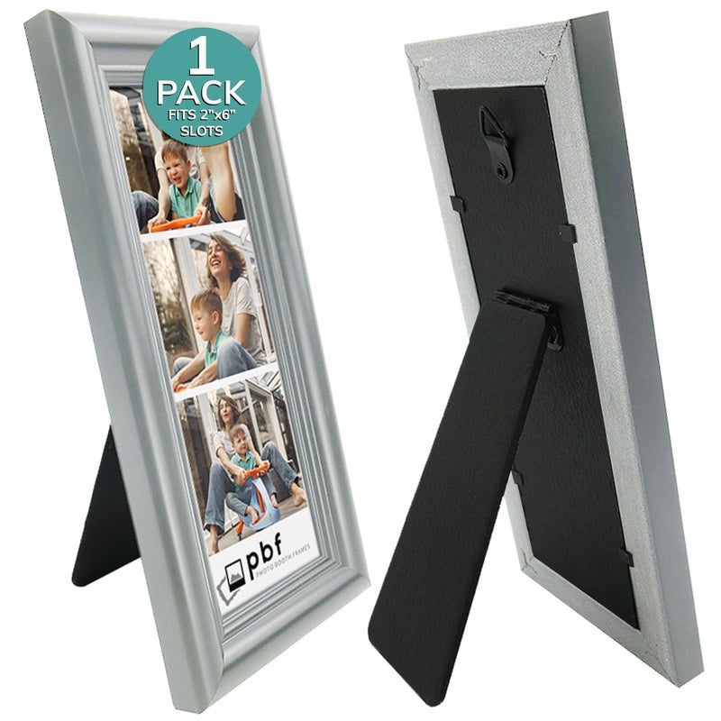 pbf PHOTO BOOTH FRAMES PBF Photo Booth 2x6 Strip Frame With Stand  Premium Designer Photobooth Picture Frame Silver