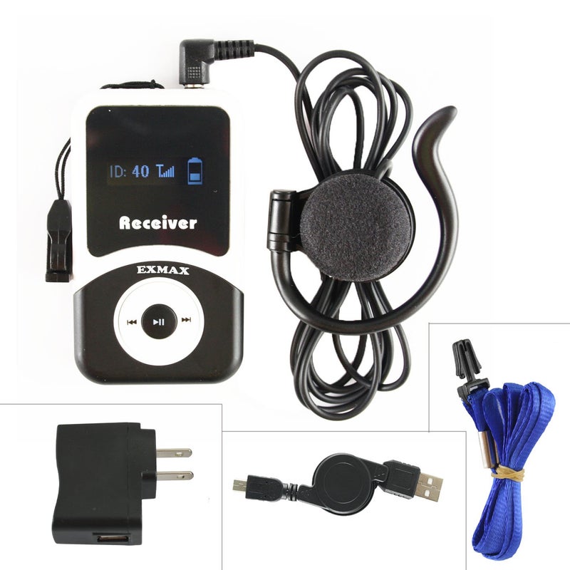EXMAX EXMAX® ATG-100R 195mHz Receiver Earphone for Wireless Tour Guide System ATG-100T Transmitter Church Translation Simultaneous Interpretation Teaching Conference Travel (Only 1 Receiver)  - Image 1