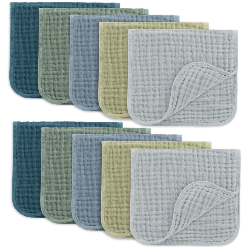 Comfy Cubs Muslin Burp Cloths 20" x 10", Pack of 10 - Large, 6-Layer, Ultra Absorbent 100% Cotton for Baby Drool and Messes - Soft, Safe & Gentle Baby Burp Cloths for Boys & Girls - Multi Boy - Image 1