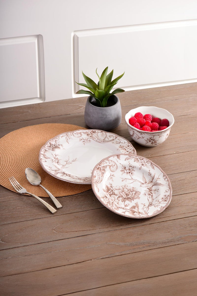 222 Fifth Adelaide Brown on White 12-Piece Dinnerware Set â€“ Service for 4, Big Dinner Plates and Bowls Sets,Durable Porcelain, Microwave and Dishwasher Safe, for Everyday Dining & Entertainment - Image 5