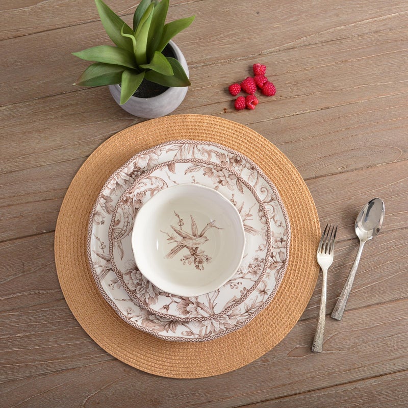 222 Fifth Adelaide Brown on White 12-Piece Dinnerware Set â€“ Service for 4, Big Dinner Plates and Bowls Sets,Durable Porcelain, Microwave and Dishwasher Safe, for Everyday Dining & Entertainment - Image 4