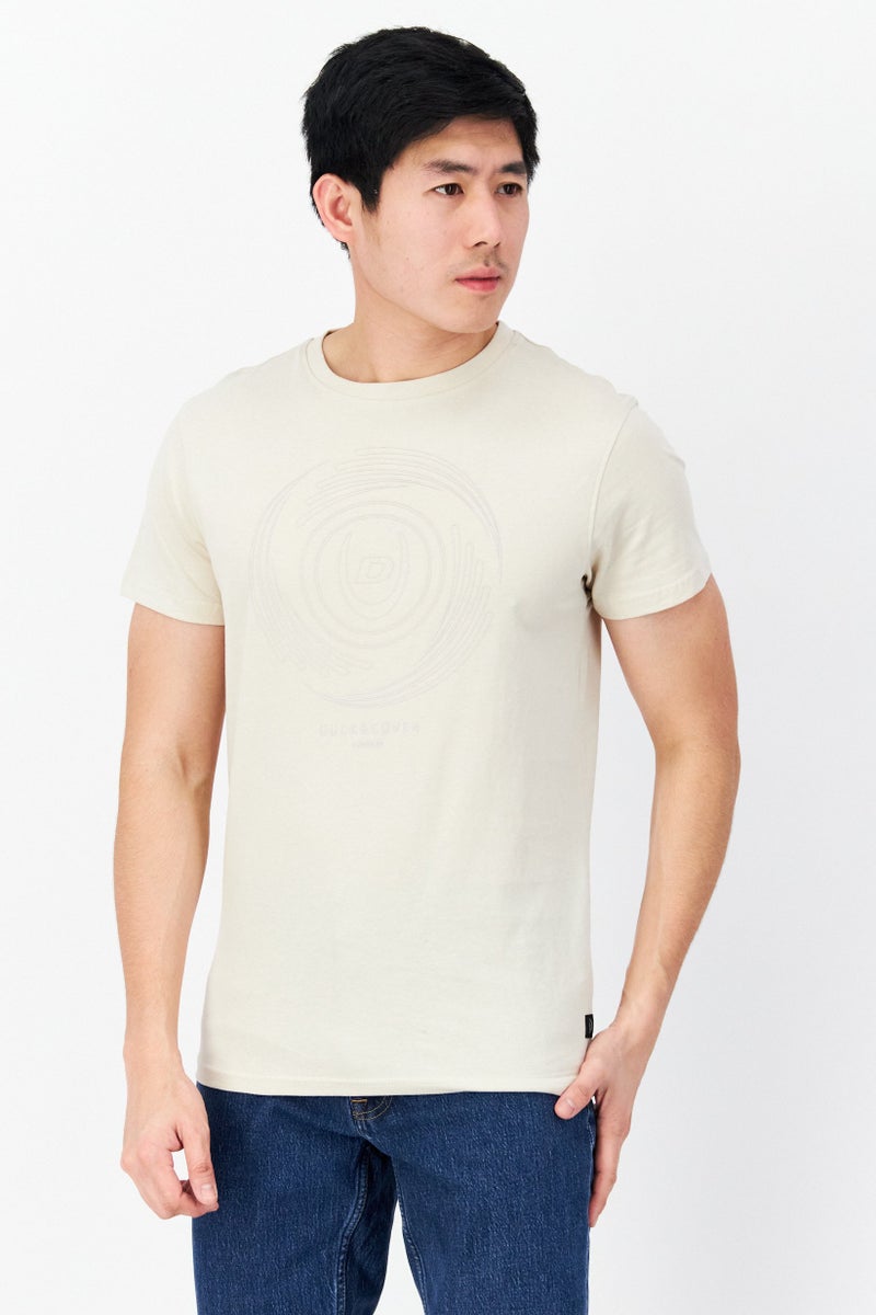DUCK AND COVER Men Crew Neck Short Sleeve Printed Logo T-Shirts, Beige - Image 1