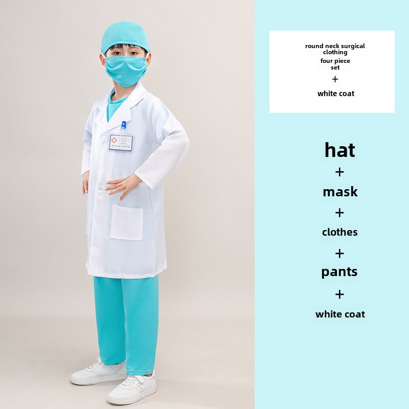 Kids Doctor Nurse Role Play Surgical Outfits Round neck surgical gown + white coat