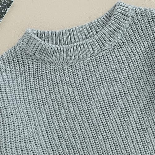 Yoawdats Toddler Baby Girl Boy Long Sleeve Knit Sweater Cute Round Neck Pullover Fall Winter Warm Tops Clothes (Grey Green, 0-3 Months) - Image 5