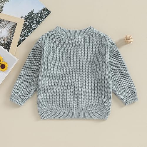 Yoawdats Toddler Baby Girl Boy Long Sleeve Knit Sweater Cute Round Neck Pullover Fall Winter Warm Tops Clothes (Grey Green, 0-3 Months) - Image 4