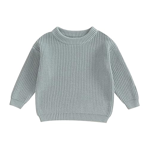 Yoawdats Toddler Baby Girl Boy Long Sleeve Knit Sweater Cute Round Neck Pullover Fall Winter Warm Tops Clothes (Grey Green, 0-3 Months) - Image 1